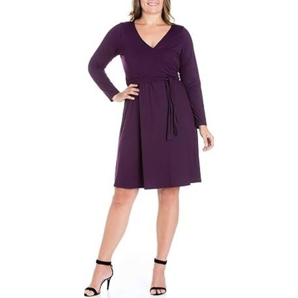 24seven Dark Purple Comfort Apparel Soft Long Sleeve Dress Size 2X 18 20 Plus Sz - Picture 8 of 8